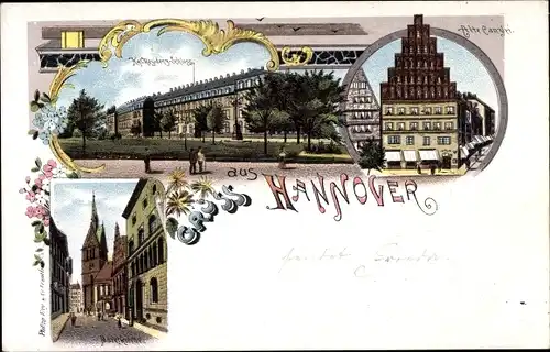 Litho Hannover in Niedersachsen, Kgl. Residenzschloss, Alte Kanzlei, Marktkirche