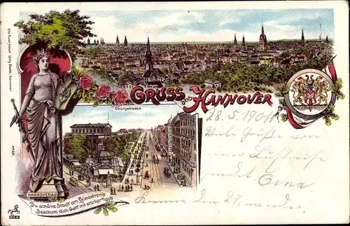 Litho Hannover in Niedersachsen, Georgstraße, Hannovera, Gesamtansicht