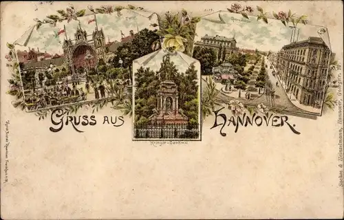 Litho Hannover in Niedersachsen, Tivoli, Kriegerdenkmal, Georgstraße