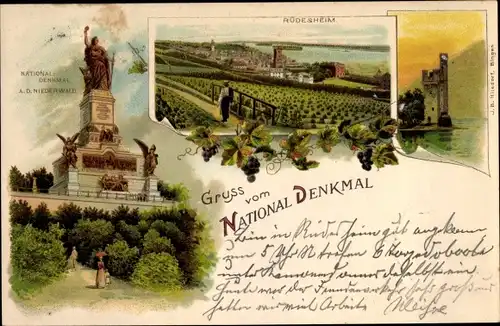 Litho Rüdesheim am Rhein in Hessen, Nationaldenkmal, Mäuseturm