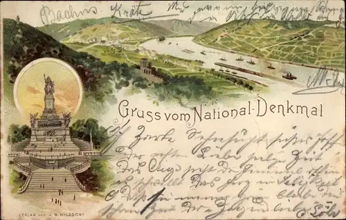 Litho Bingen am Rhein, Nationaldenkmal auf dem Niederwald, Panorama