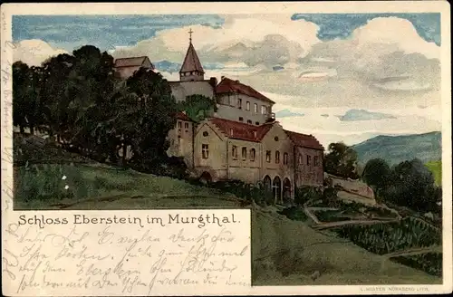 Künstler Litho Nister, E., Gernsbach im Schwarzwald, Murgtal, Schloss Eberstein, Gesamtansicht