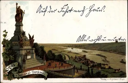 Litho Niederwald Rüdesheim Rhein, Nationaldenkmal