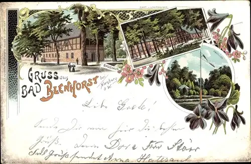 Litho Bad Blenhorst Blage in Niedersachsen, Pavillon, Badehaus, Gasthaus