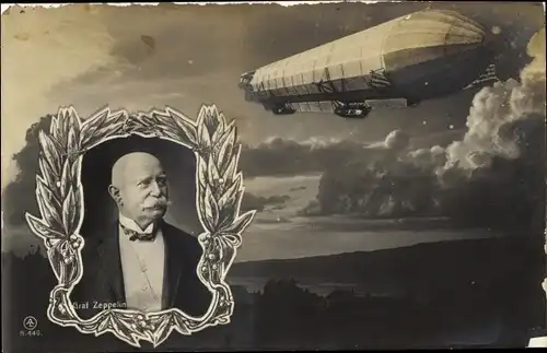 Ak Ferdinand Graf von Zeppelin, Portrait, Luftschiff