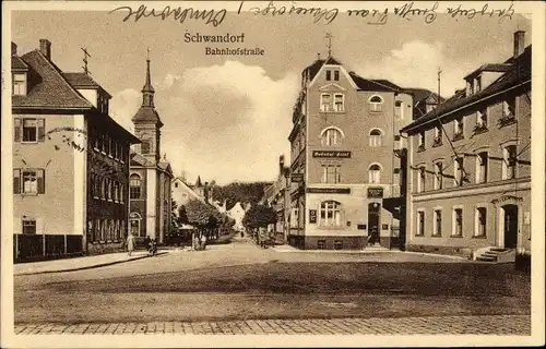 Ak Schwandorf im Oberpfälzer Wald Bayern, Bahnhofstraße, Hotel