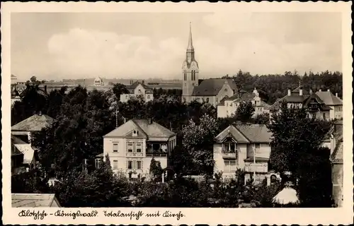 Ak Dresden Klotzsche Königswald, Totalansicht der Ortschaft und Kirche