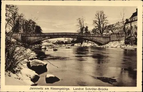 Ak Janowice Wielkie Jannowitz am Riesengebirge Schlesien, Landrat Schröter Brücke