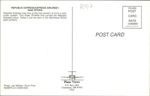Ak Amerikanisches Passagierflugzeug, Republic Express, Express Airlines, Saab SF340A, N326PX