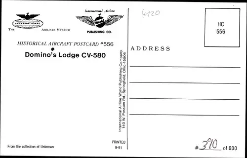 Ak Amerikanisches Passagierflugzeug, Domino's Lodge CV-580, N580N