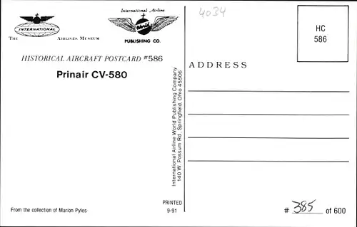 Ak Puerto-ricanisches Passagierflugzeug, Prinair, CV-580, N585PL