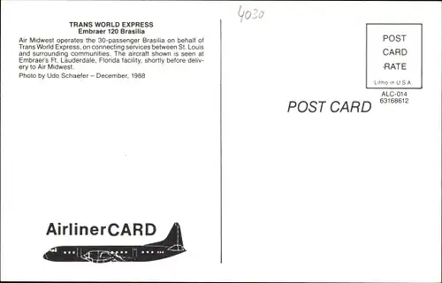 Ak Amerikanisches Passagierflugzeug, Trans World Express, Embraer 120 Brasilia, N128AM