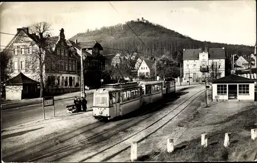 Ak Klein Biesnitz Görlitz in der Lausitz, Landeskrone, Straßenbahn Linie 2