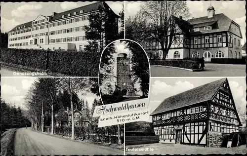 Ak Ilbeshausen Hochwaldhausen Grebenhain Hessen, Genesungsheim, Teufelsmühle, Turm