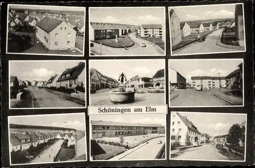 Ak Schöningen am Elm Niedersachsen, Partie im Ort, Straßenansicht, Brunnen