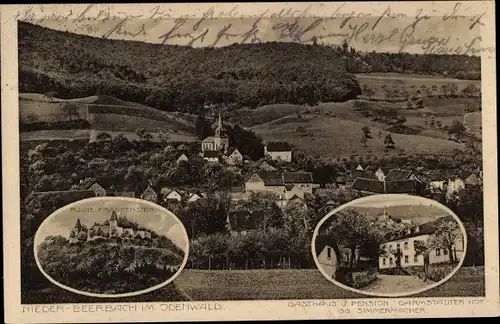 Ak Nieder Beerbach Mühltal im Odenwald, Gasthaus Darmstädter Hof, Panorama, Frankenstein