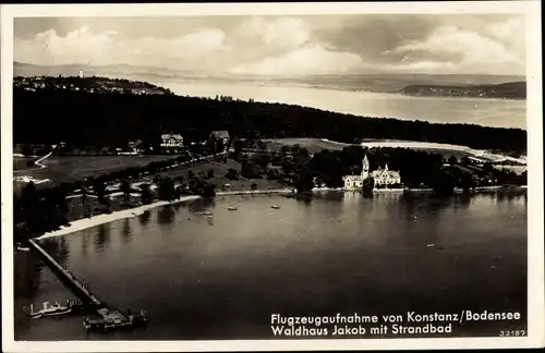 Ak Konstanz am Bodensee, Fliegeraufnahme, Waldhaus Jakob, Strandbad