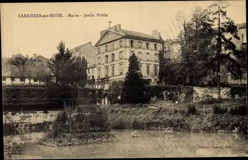 Ak Carrieres sur Seine Yvelines, Mairie, jardin Public