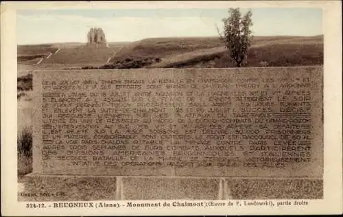 Ak Beugneux Aisne, Monument de Chalmont, partie droite