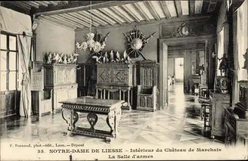 Ak Liesse Notre Dame Aisne, Interieur du Chateau de Marchais, la salle d'armes
