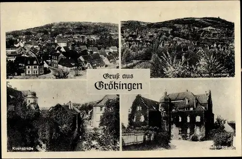Ak Grötzingen Baden Württemberg, Blick vom Turmberg, Kirchstraße, Versuchsanstalt Augustenburg