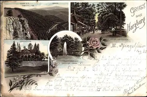 Vorläufer Litho Bad Harzburg in Niedersachsen, Sennhütte, Fontaine, Rabenklippe