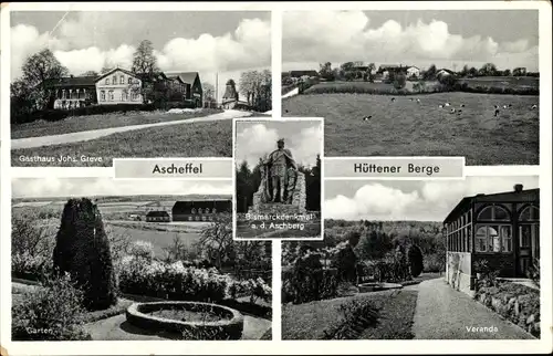 Ak Ascheffel im Kreis Eckernförde, Bismarckdenkmal, Gasthaus, Garten, Veranda
