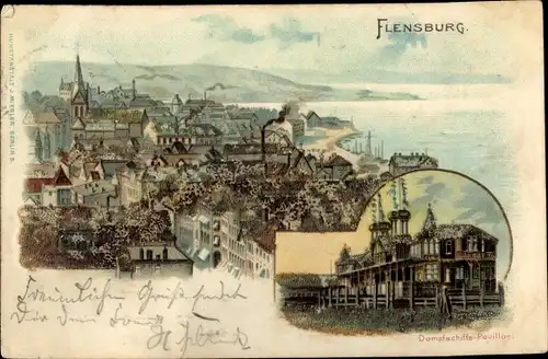 Perlen Litho Flensburg in Schleswig Holstein, Panorama, Dampfschiffs Pavillon