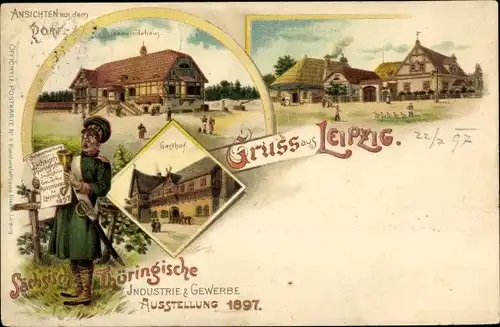 Litho Leipzig, Sächsisch Thüringische Ausstellung 1897, Gasthof, Gemeindehaus