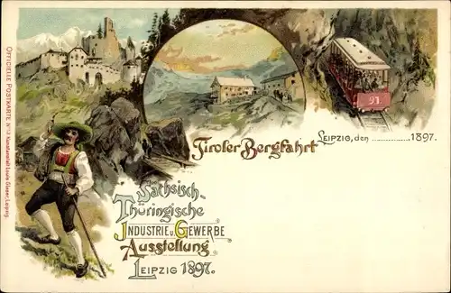Litho Leipzig, Sächsisch Thüringische Ausstellung 1897, Tiroler Bergfahrt