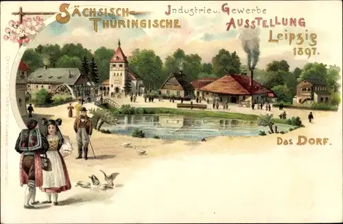 Litho Leipzig, Sächsisch Thüringische Ausstellung 1897, Dorfpartie