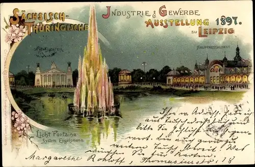 Litho Leipzig, Sächsisch Thüringische Ausstellung 1897, Hauptrestaurant, Licht Fontaine