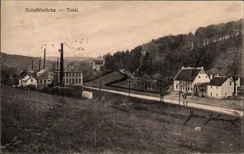 Ak Schafsbrücke Lüdenscheid im Märkischen Kreis, Totalansicht der Ortschaft, Restaurant