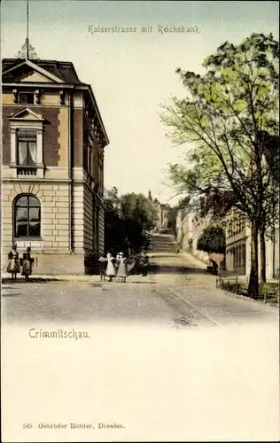 Ak Crimmitschau in Sachsen, Kaiserstraße mit Reichsbank