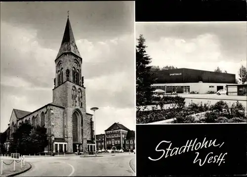 Ak Stadtlohn im Münsterland, Markt, Kirche, Rathaus, Sporthalle