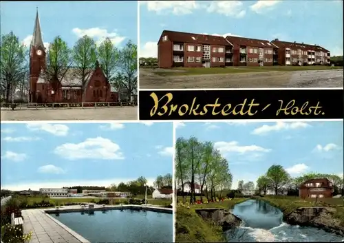 Ak Brokstedt in Holstein, Kirche, Freibad, Wohnhäuser