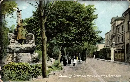 Ak Leisnig in Sachsen, Lindenplatz und Heimatbrunnen