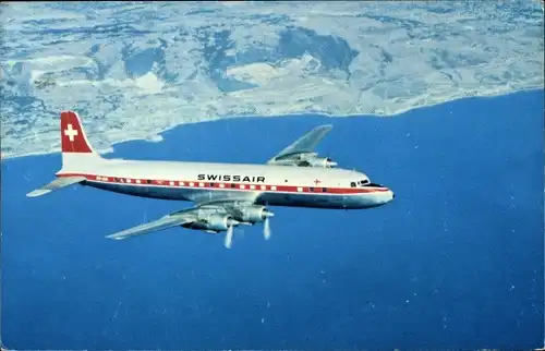 Ak Schweizerisches Passagierflugzeug, Swissair, DC-7C Seven Stars