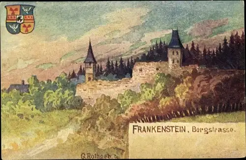 Künstler Ak Rothgeb., G., Nieder Beerbach Mühltal im Odenwald, Burgruine Frankenstein