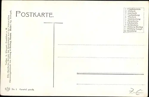 Künstler Ak Rothgeb., G., Nieder Beerbach Mühltal im Odenwald, Burgruine Frankenstein