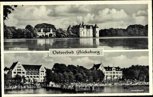 Ak Ostseebad Glücksburg, Schloss, Mathias Claudius Heim, Kurhotel