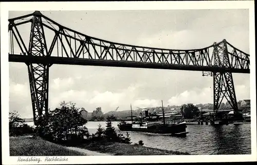 Ak Rendsburg, Blick zur Hochbrücke, Dampfer