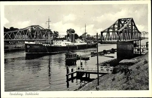 Ak Rendsburg Schleswig Holstein, Ansicht der Drehbrücke, Dampfer