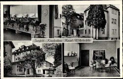 Ak Bad Wilhelmshöhe Kassel in Hessen, Burgfeld-Krankenhaus, Innen- und Außenansicht