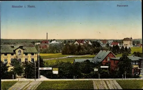 Ak Munster an der Örtze, Panorama vom Ort, Pension Erica