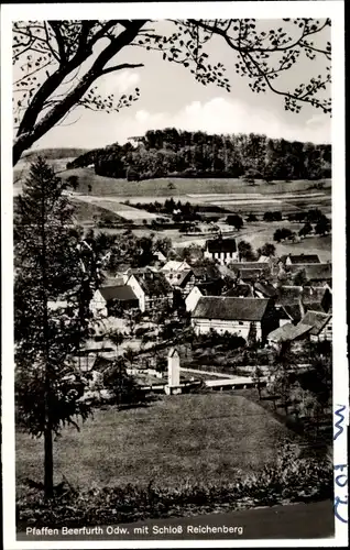 Ak Pfaffen Beerfurth Reichelsheim im Odenwald, Teilansicht mit Schloss Reichenberg, Gasthof Zur Post