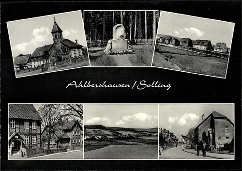 Ak Ahlbershausen Uslar im Solling Niedersachsen, Kirche, Denkmal, Panorama, Ort, Straße