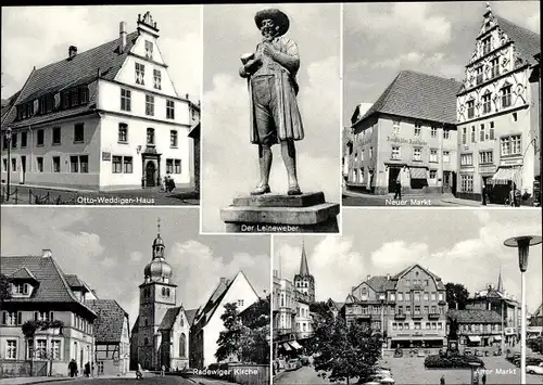 Ak Herford in Nordrhein Westfalen, Otto Weddigen Haus, Radewiger Kirche, Markt, Leineweber