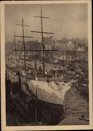 Ak Hamburg Mitte, Segelschiff im Hafen