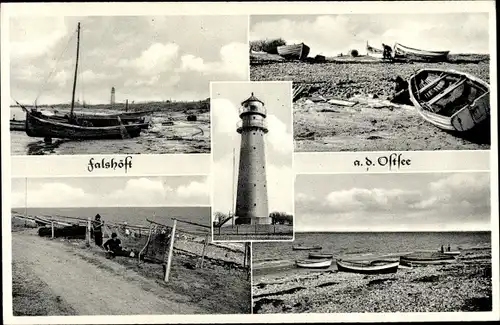 Ak Falshöft Nieby Schleswig Holstein, Strandpartie, Fischkutter, Reparatur d. Fischnetze u. Boote